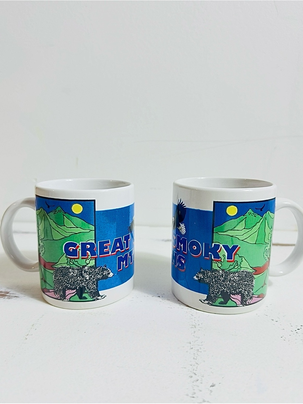 Set of 2 Great Smoky Mountains Souvenir Coffee Mugs - Blue Green